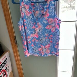 Floral Sleeveless Top - Blue and Pink